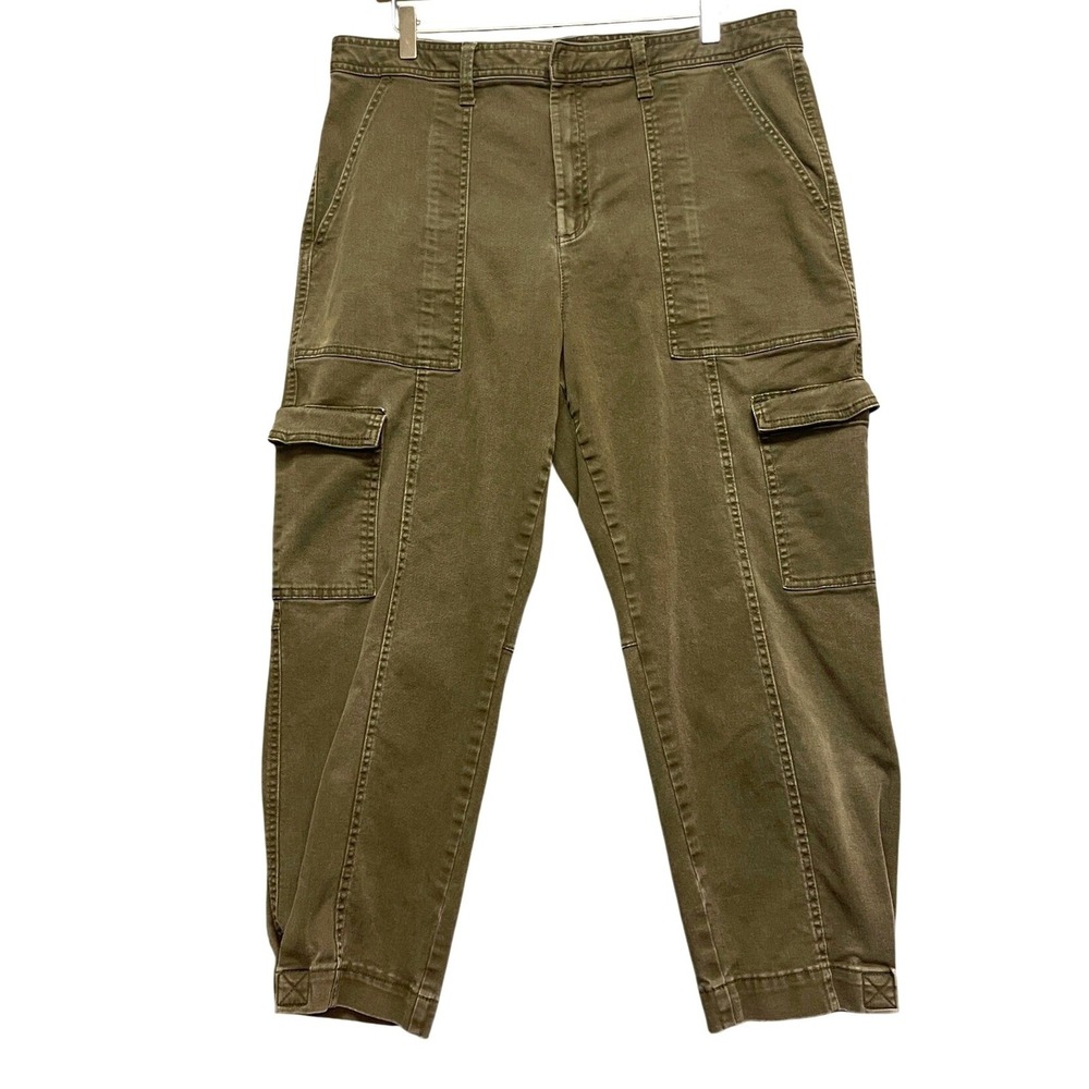 Banana Republic Womens 14 Olive Green Cargo Utility Pants Cropped Cotton Blend